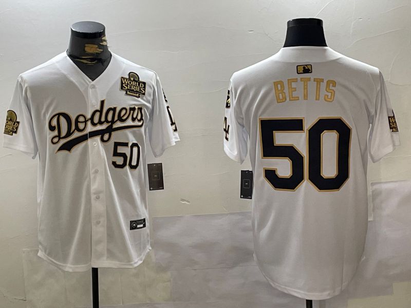 Men Los Angeles Dodgers #50 Betts White Gold Game 2024 Nike MLB Jersey style 11201->los angeles dodgers->MLB Jersey